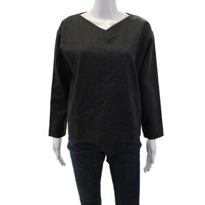 Victoria Beckham Women's V-Neck Long Sleeves Boxy Blouse Gray Size S